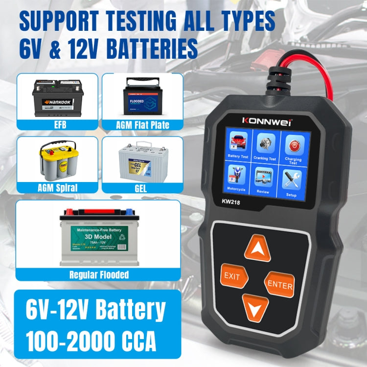 KONNWEI KW218 2.4 inch Color Screen Car Battery Tester, KW218 – TPU