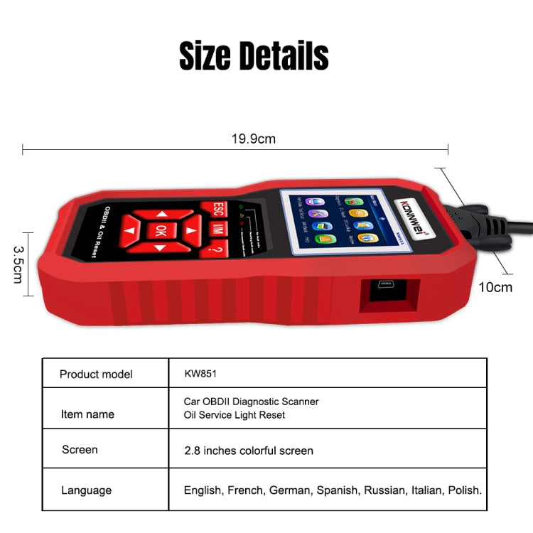KONNWEI KW851 2 in 1 Car OBDll Scanner Diagnostic Tool Oil Service Light Reset, KW851 – Durable Build, Easy to Use