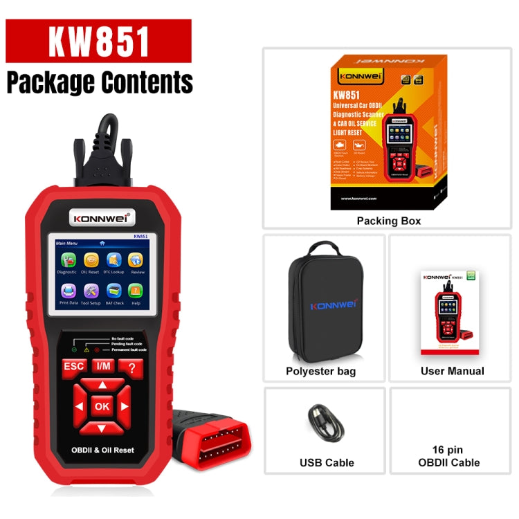 KONNWEI KW851 2 in 1 Car OBDll Scanner Diagnostic Tool Oil Service Light Reset, KW851 – Durable Build, Easy to Use