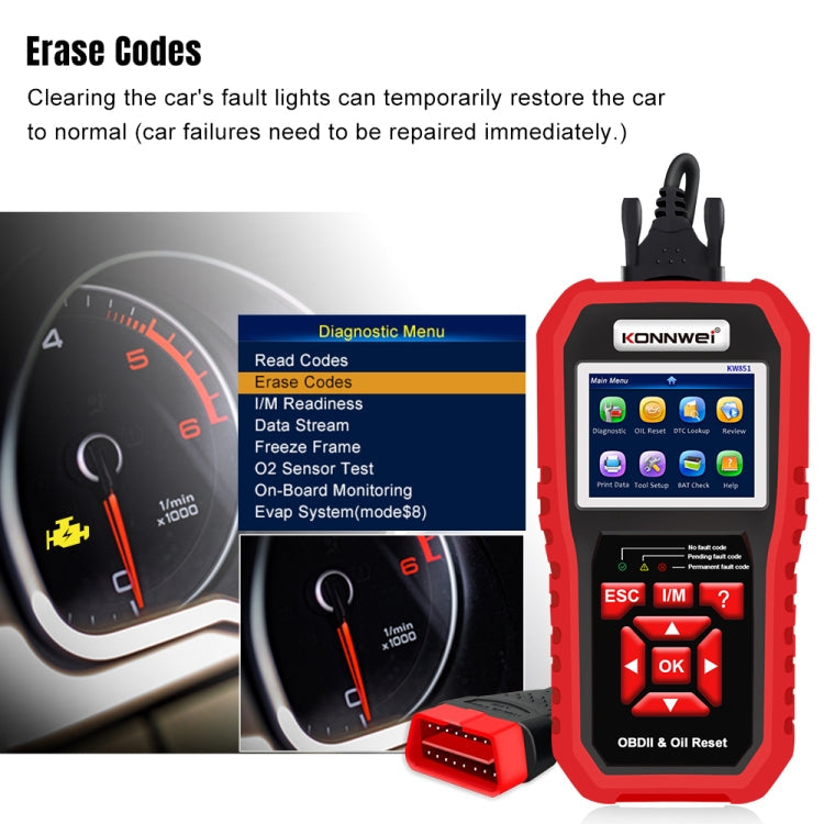 KONNWEI KW851 2 in 1 Car OBDll Scanner Diagnostic Tool Oil Service Light Reset, KW851 – Durable Build, Easy to Use