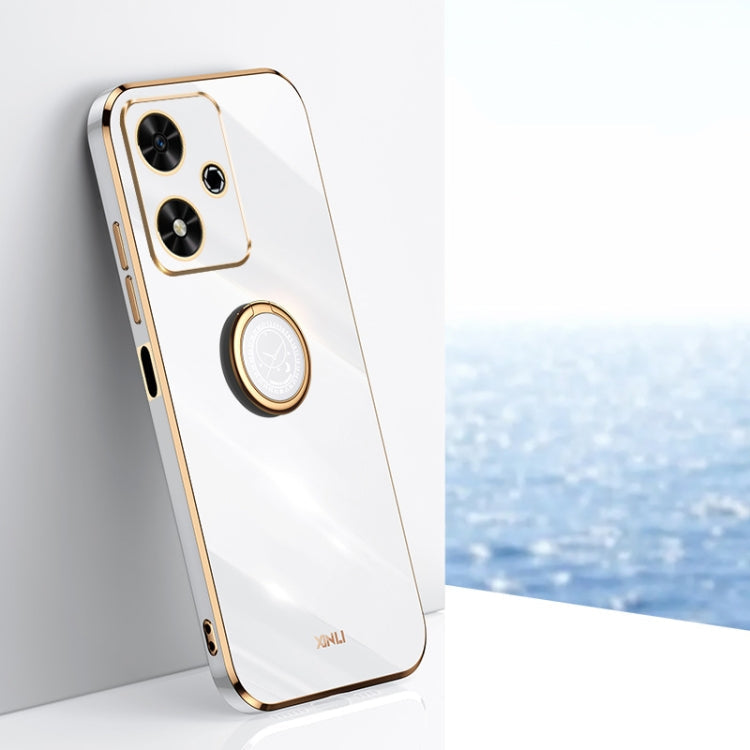 XINLI Straight 6D Plating Gold Edge TPU Shockproof Case with Ring Holder – Shockproof, Ring Holder, TPU, For Honor 200 Pro, For Honor Play 50, For Honor 200 Lite Global For Honor Play 50 White