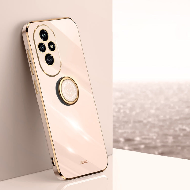 XINLI Straight 6D Plating Gold Edge TPU Shockproof Case with Ring Holder – Shockproof, Ring Holder, TPU, For Honor Play 60 Plus, For Honor X6b, For Honor 200 For Honor 200 Pink