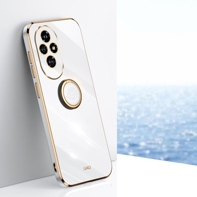 XINLI Straight 6D Plating Gold Edge TPU Shockproof Case with Ring Holder – Shockproof, Ring Holder, TPU, For Honor Play 60 Plus, For Honor X6b, For Honor 200 For Honor 200 White