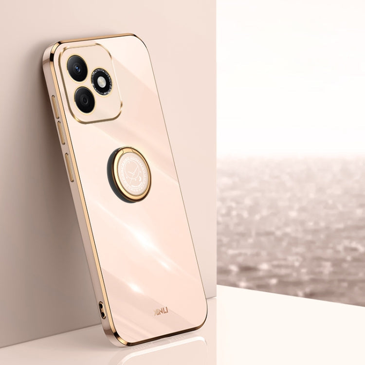 XINLI Straight 6D Plating Gold Edge TPU Shockproof Case with Ring Holder – Shockproof, Ring Holder, TPU, For Honor X60, For Honor Play9T 5G, For Honor X60i For Honor X60i Pink