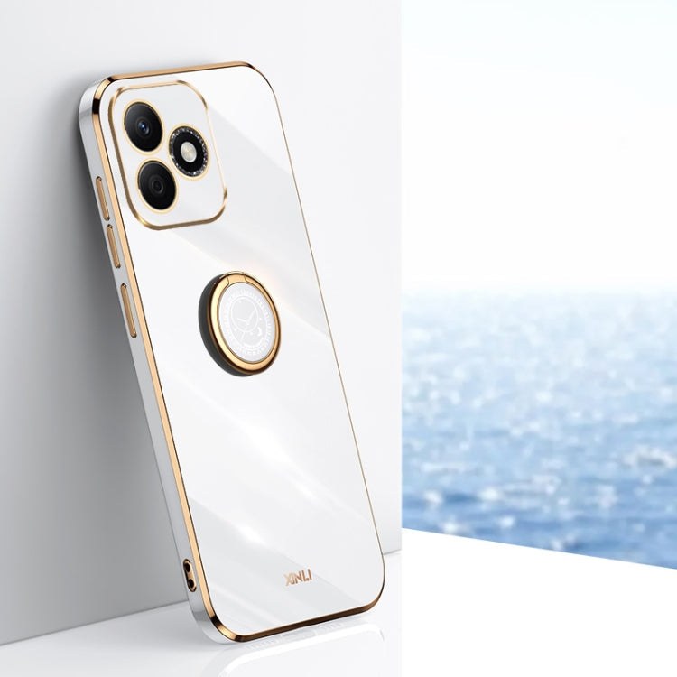 XINLI Straight 6D Plating Gold Edge TPU Shockproof Case with Ring Holder – Shockproof, Ring Holder, TPU, For Honor X60, For Honor Play9T 5G, For Honor X60i For Honor X60i White