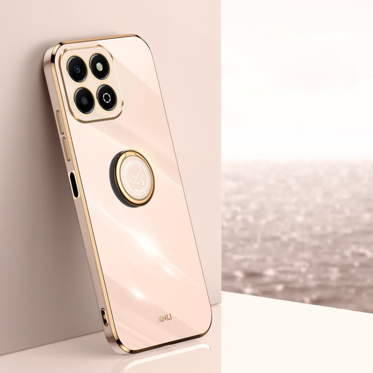 XINLI Straight 6D Plating Gold Edge TPU Shockproof Case with Ring Holder – Shockproof, Ring Holder, TPU, For Honor Play 60 Plus, For Honor X6b, For Honor 200 For Honor X6b Pink