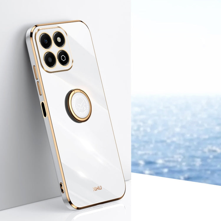 XINLI Straight 6D Plating Gold Edge TPU Shockproof Case with Ring Holder – Shockproof, Ring Holder, TPU, For Honor Play 60 Plus, For Honor X6b, For Honor 200 For Honor X6b White