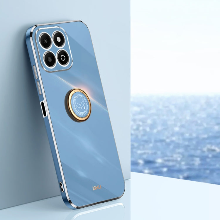 XINLI Straight 6D Plating Gold Edge TPU Shockproof Case with Ring Holder – Shockproof, Ring Holder, TPU, For Honor Play 60 Plus, For Honor X6b, For Honor 200 For Honor X6b Celestial Blue