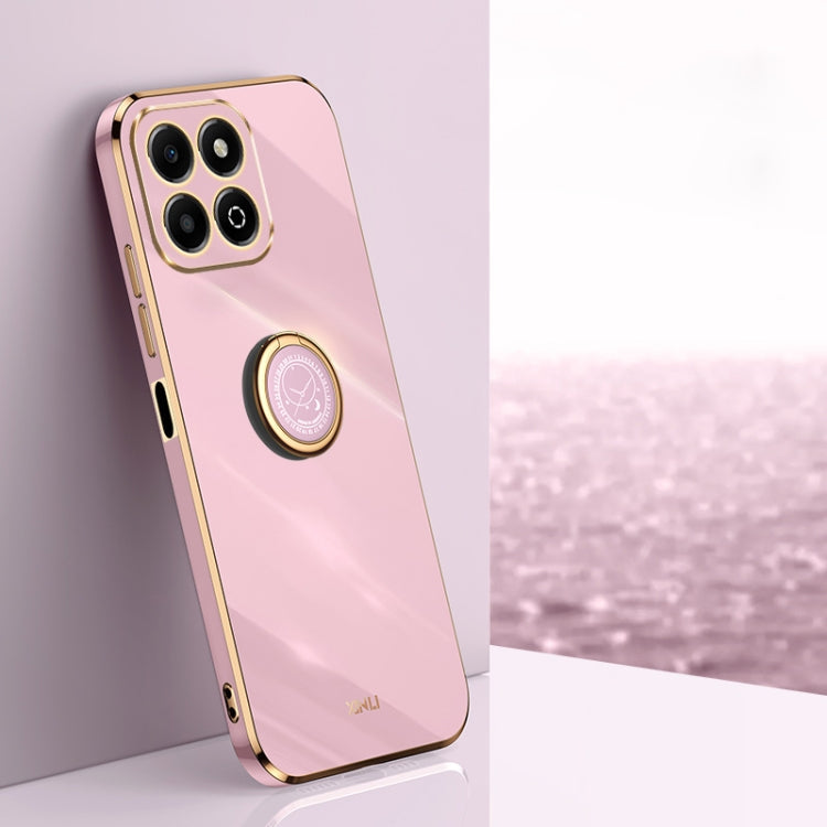 XINLI Straight 6D Plating Gold Edge TPU Shockproof Case with Ring Holder – Shockproof, Ring Holder, TPU, For Honor Play 60 Plus, For Honor X6b, For Honor 200 For Honor X6b Cherry Purple