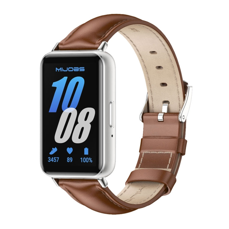 Mijobs Dual-sided Genuine Leather Watch Band, For Samsung Galaxy Fit 3 For Samsung Galaxy Fit 3 Brown Silver