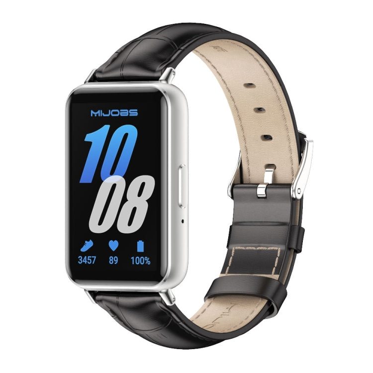 Mijobs Dual-sided Genuine Leather Watch Band, For Samsung Galaxy Fit 3 For Samsung Galaxy Fit 3 Bamboo Black Silver
