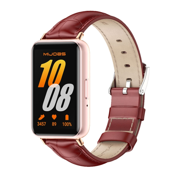 Mijobs Dual-sided Genuine Leather Watch Band, For Samsung Galaxy Fit 3 For Samsung Galaxy Fit 3 Bamboo Red Rose Gold