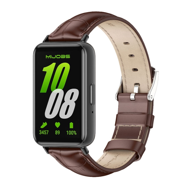 Mijobs Dual-sided Genuine Leather Watch Band, For Samsung Galaxy Fit 3 For Samsung Galaxy Fit 3 Bamboo Coffee Black