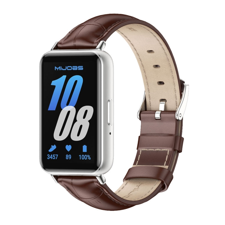 Mijobs Dual-sided Genuine Leather Watch Band, For Samsung Galaxy Fit 3 For Samsung Galaxy Fit 3 Bamboo Coffee Silver
