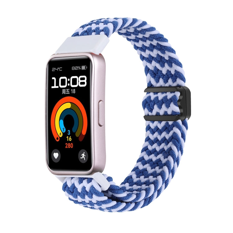 Watch Band – Magnetic, Braided Nylon For Huawei Band 10 9 8 Wave Pattern Blue White