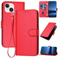 YX0070 Carbon Fiber Buckle Leather Phone Case with Lanyard, For iPhone 13 mini, For iPhone 12 / 12 Pro, For iPhone 12 Pro Max For iPhone 13 mini Red