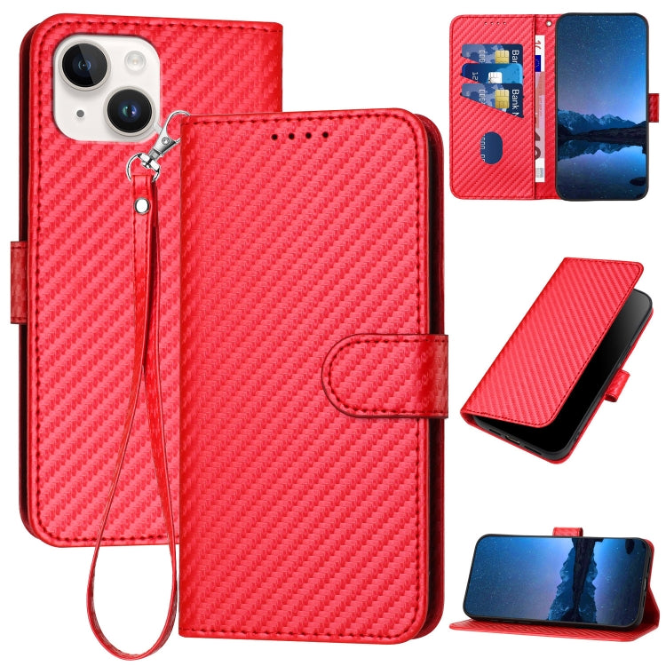 YX0070 Carbon Fiber Buckle Leather Phone Case with Lanyard, For iPhone 13 mini, For iPhone 12 / 12 Pro, For iPhone 12 Pro Max For iPhone 13 mini Red