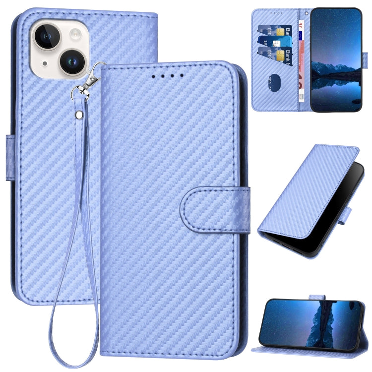 YX0070 Carbon Fiber Buckle Leather Phone Case with Lanyard – Wear-resistant, Lanyard, Card Slot, For iPhone 13 mini, For iPhone 12 / 12 Pro, For iPhone 12 Pro Max For iPhone 13 mini Light Purple