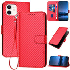 YX0070 Carbon Fiber Buckle Leather Phone Case with Lanyard, For iPhone 12 mini, For iPhone 11 Pro Max, For iPhone 11 For iPhone 12 mini Red