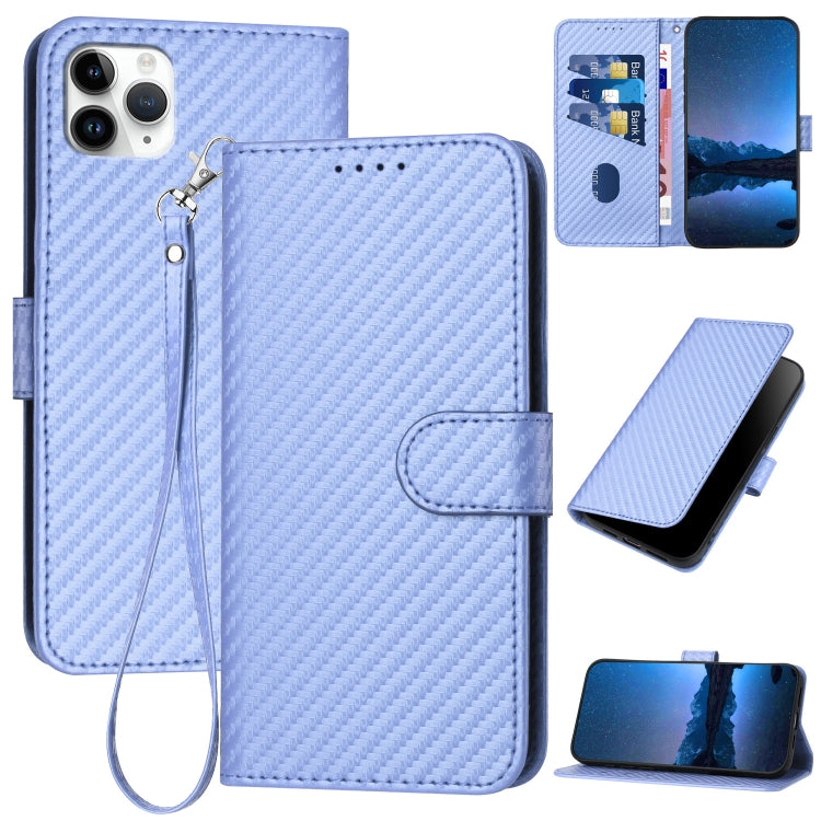 YX0070 Carbon Fiber Buckle Leather Phone Case with Lanyard – Wear-resistant, Lanyard, Card Slot, For iPhone 12 mini, For iPhone 11 Pro Max, For iPhone 11 For iPhone 11 Pro Max Light Purple