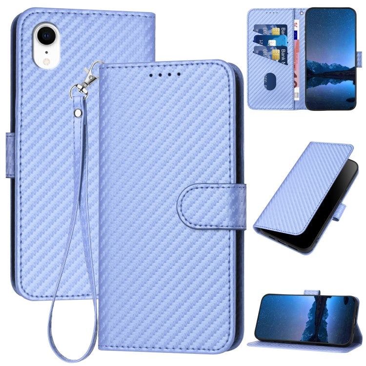 YX0070 Carbon Fiber Buckle Leather Phone Case with Lanyard – Wear-resistant, Lanyard, Card Slot, For iPhone 11 Pro, For iPhone X / XS, For iPhone XR For iPhone XR Light Purple