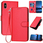 YX0070 Carbon Fiber Buckle Leather Phone Case with Lanyard, For iPhone XS Max, For iPhone 8 Plus / 7 Plus For iPhone XS Max Red