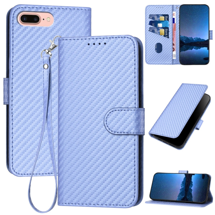 YX0070 Carbon Fiber Buckle Leather Phone Case with Lanyard – Wear-resistant, Lanyard, Card Slot, For iPhone XS Max, For iPhone 8 Plus / 7 Plus For iPhone 8 Plus 7 Plus Light Purple