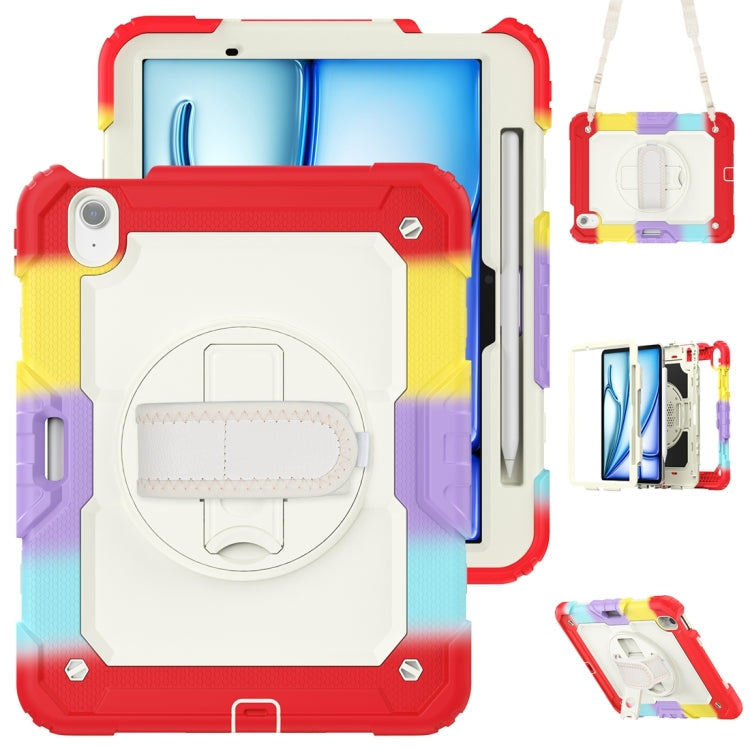 Lucky Wheel Grip Silicone Hybrid PC Tablet Case with Shoulder Strap – Durable Build, Easy to Use, For iPad Air 11 2026 / 2025 / 2024 For iPad Air 11 2026 2025 2024 Rainbow Red
