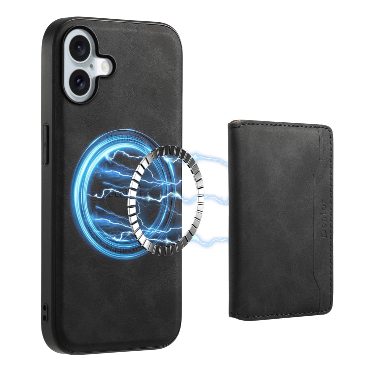 Denior D13 Retro Texture Leather MagSafe Card Bag Phone Case – Magnetic, Leather, TPU, For iPhone 17 Pro Max, For iPhone 17 Pro, For iPhone 17, For iPhone Air, For iPhone 16 Pro Max, For iPhone 16 Pro, For iPhone 16 Plus, For iPhone 16 For iPhone 16 Black