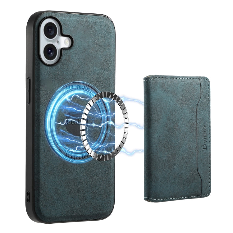 Denior D13 Retro Texture Leather MagSafe Card Bag Phone Case – Magnetic, Leather, TPU, For iPhone 17 Pro Max, For iPhone 17 Pro, For iPhone 17, For iPhone Air, For iPhone 16 Pro Max, For iPhone 16 Pro, For iPhone 16 Plus, For iPhone 16 For iPhone 16 Blue