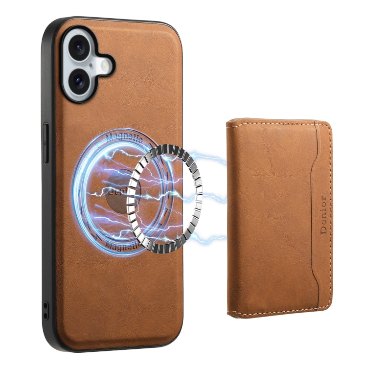 Denior D13 Retro Texture Leather MagSafe Card Bag Phone Case – Magnetic, Leather, TPU, For iPhone 17 Pro Max, For iPhone 17 Pro, For iPhone 17, For iPhone Air, For iPhone 16 Pro Max, For iPhone 16 Pro, For iPhone 16 Plus, For iPhone 16 For iPhone 16 Brown
