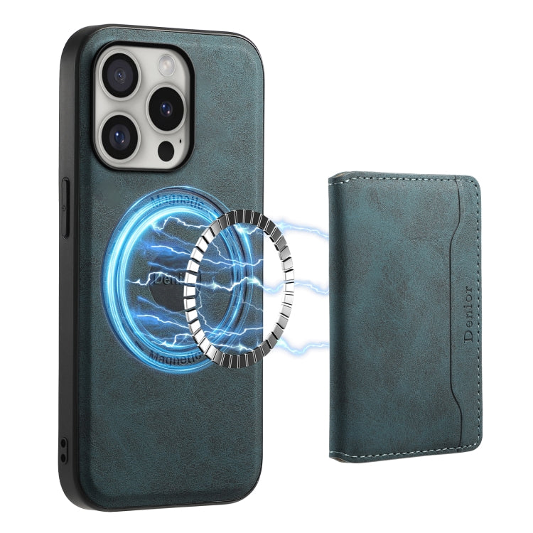 Denior D13 Retro Texture Leather MagSafe Card Bag Phone Case – Magnetic, Leather, TPU, For iPhone 17 Pro Max, For iPhone 17 Pro, For iPhone 17, For iPhone Air, For iPhone 16 Pro Max, For iPhone 16 Pro, For iPhone 16 Plus, For iPhone 16 For iPhone 16 Pro Blue