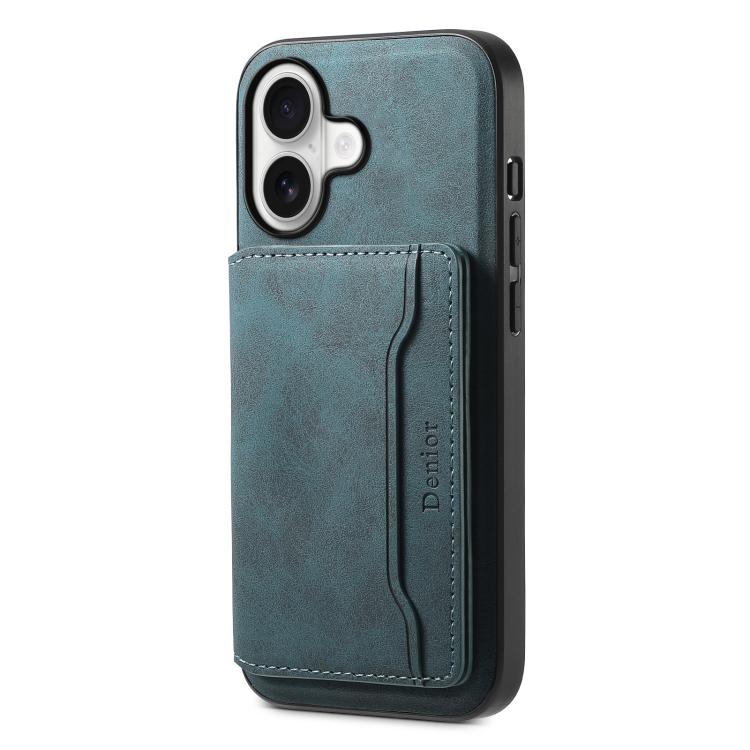 Denior D13 Retro Texture Leather MagSafe Card Bag Phone Case – Magnetic, Leather, TPU, For iPhone 17 Pro Max, For iPhone 17 Pro, For iPhone 17, For iPhone Air, For iPhone 16 Pro Max, For iPhone 16 Pro, For iPhone 16 Plus, For iPhone 16 For iPhone 17 Blue