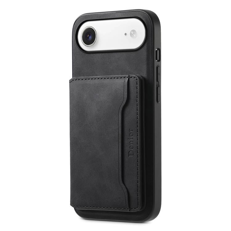 Denior D13 Retro Texture Leather MagSafe Card Bag Phone Case – Magnetic, Leather, TPU, For iPhone 17 Pro Max, For iPhone 17 Pro, For iPhone 17, For iPhone Air, For iPhone 16 Pro Max, For iPhone 16 Pro, For iPhone 16 Plus, For iPhone 16 For iPhone Air Black