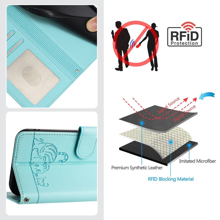 Cat Rat Embossed Pattern RFID Leather Phone Case with Lanyard, For iPhone 13 mini, For iPhone 12/12 Pro, For iPhone 12 Pro Max, For iPhone 12 mini