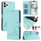 Cat Rat Embossed Pattern RFID Leather Phone Case with Lanyard, For iPhone 11 Pro Max, For iPhone 11, For iPhone 11 Pro, For iPhone XS / X For iPhone 11 Pro Max Mint Green