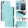 Cat Rat Embossed Pattern RFID Leather Phone Case with Lanyard, For iPhone SE 2024, For iPhone 15 Pro Max, For iPhone 15 Pro, For iPhone 15 Plus For iPhone SE 2024 Mint Green