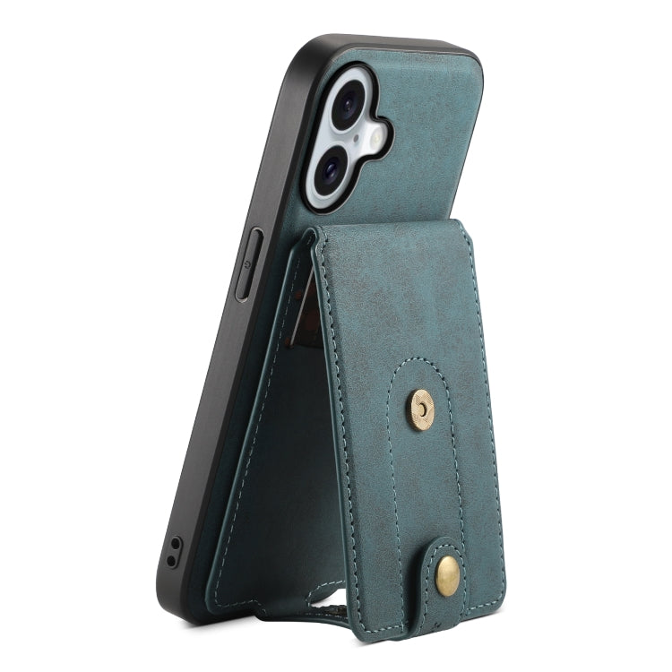 Denior D14 NK Retro Pattern MagSafe Magnetic Card Holder Leather Phone Case – Wear-resistant, Magnetic, Leather, For iPhone 17 Pro Max, For iPhone 17 Pro, For iPhone 17, For iPhone Air, For iPhone 16 Pro Max, For iPhone 16 Pro, For iPhone 16 Plus For iPhone 16 Plus Blue