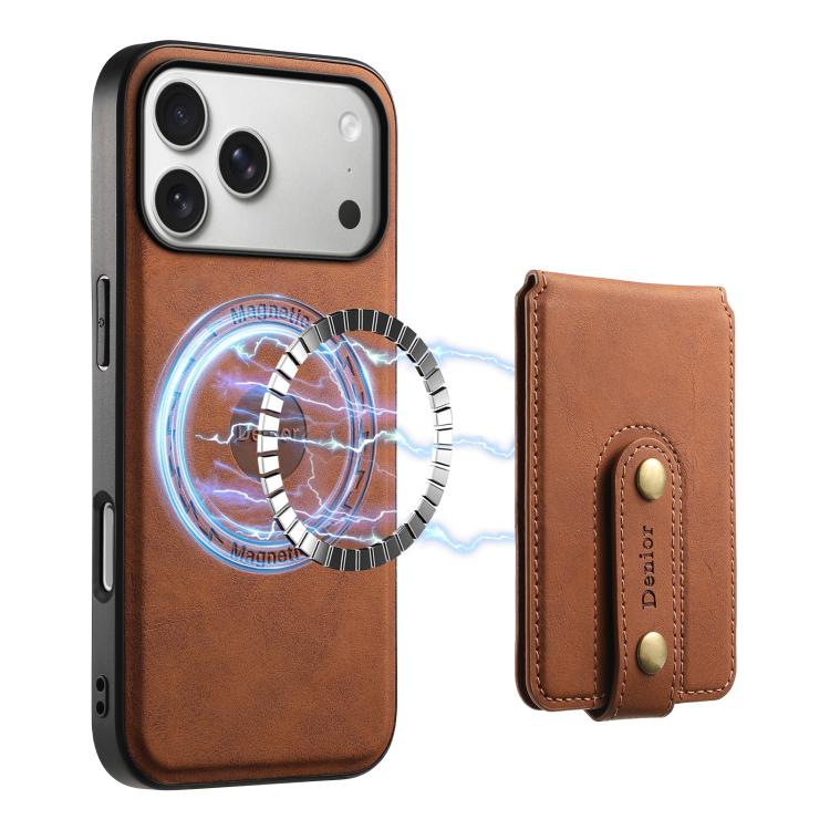 Denior D14 NK Retro Pattern MagSafe Magnetic Card Holder Leather Phone Case, For iPhone 17 Pro Max, For iPhone 17 Pro, For iPhone 17, For iPhone Air, For iPhone 16 Pro Max, For iPhone 16 Pro, For iPhone 16 Plus, For iPhone 16