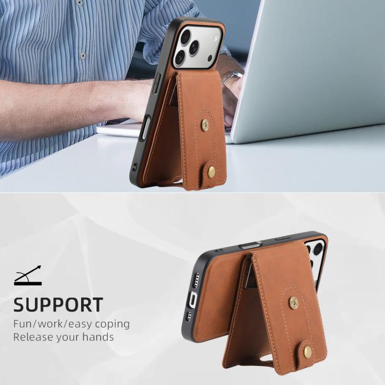 Denior D14 NK Retro Pattern MagSafe Magnetic Card Holder Leather Phone Case, For iPhone 17 Pro Max, For iPhone 17 Pro, For iPhone 17, For iPhone Air, For iPhone 16 Pro Max, For iPhone 16 Pro, For iPhone 16 Plus, For iPhone 16