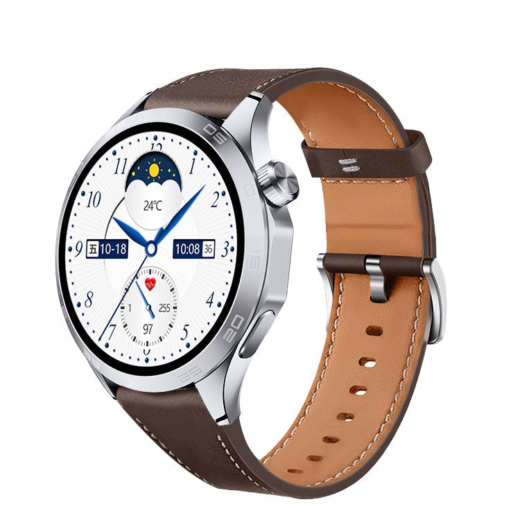 WS-26 Smart Watch – 1.52" Screen, IP67 Waterproof, Blood Pressure Monitoring Leather Strap Silver