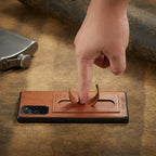 Fierre Shann Full Coverage Protective Leather Case with Holder & Card Slot, For Galaxy Note20 Ultra