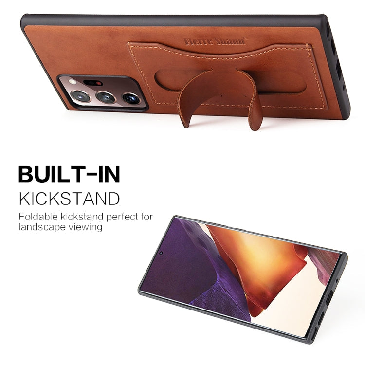 Fierre Shann Full Coverage Protective Leather Case with Holder & Card Slot, For Galaxy Note20 Ultra