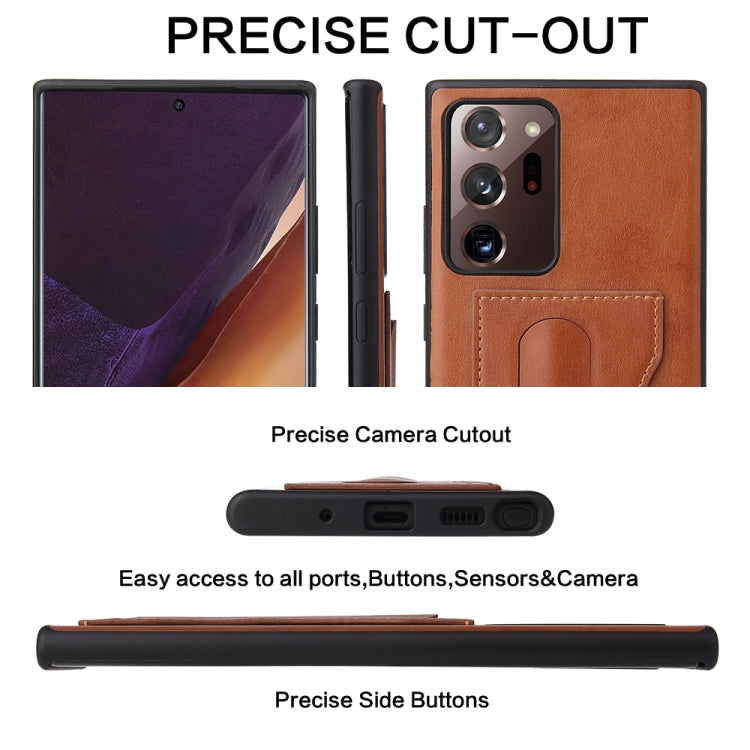 Fierre Shann Full Coverage Protective Leather Case with Holder & Card Slot, For Galaxy Note20 Ultra