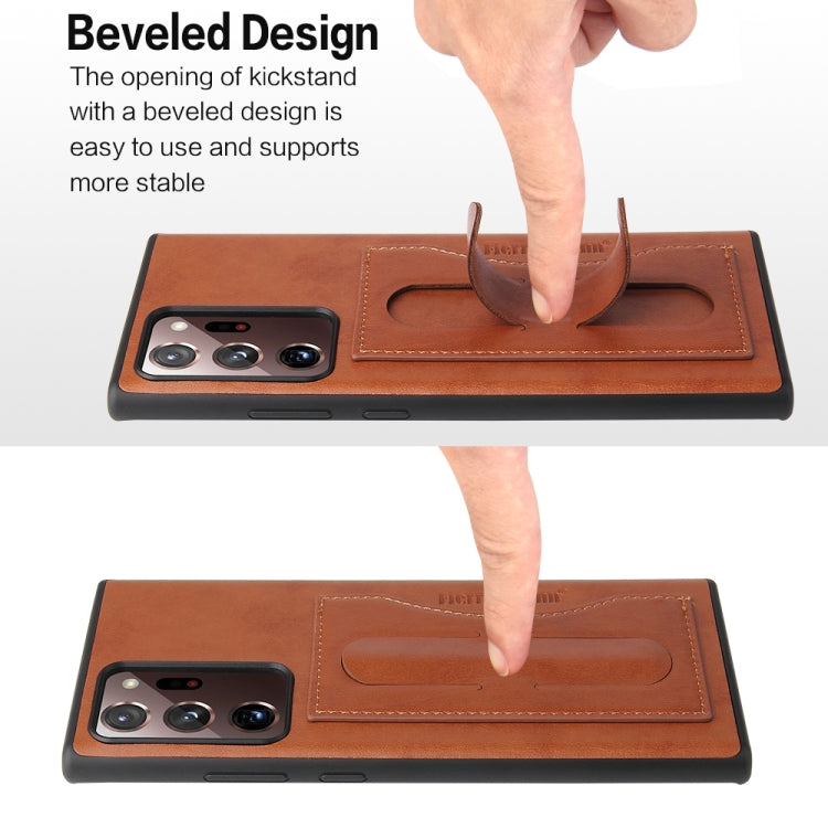 Fierre Shann Full Coverage Protective Leather Case with Holder & Card Slot, For Galaxy Note20 Ultra
