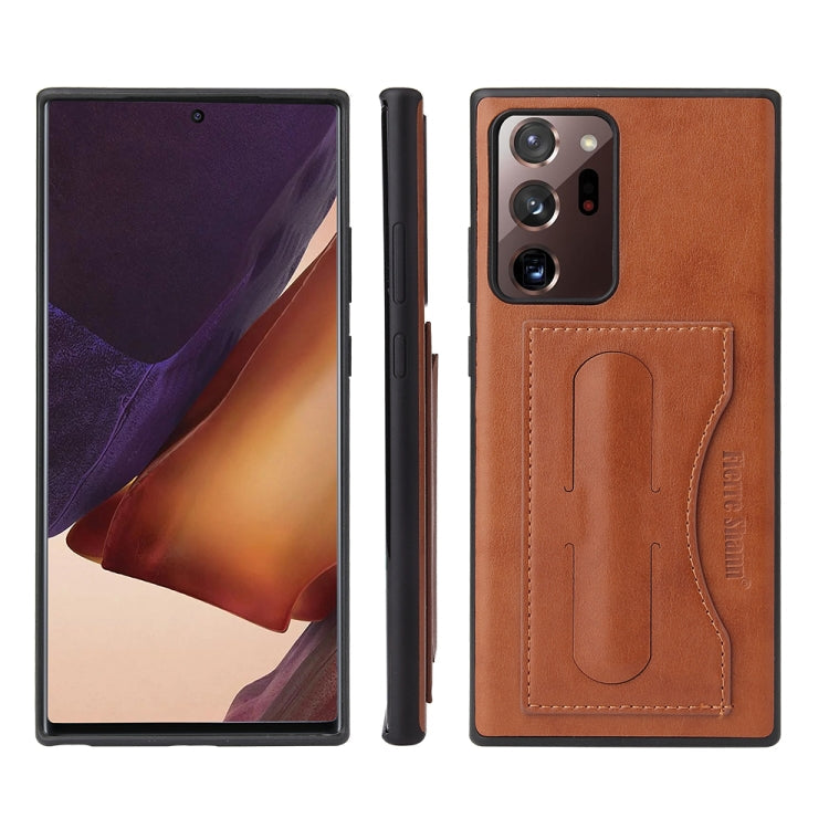 Fierre Shann Full Coverage Protective Leather Case with Holder & Card Slot, For Galaxy Note20 Ultra