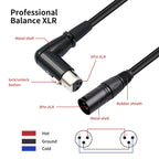 XK041L XLR 3pin Straight Male to Elbow Female Audio Cable, 0.3m, 1m, 2m, 3m, 5m, 10m