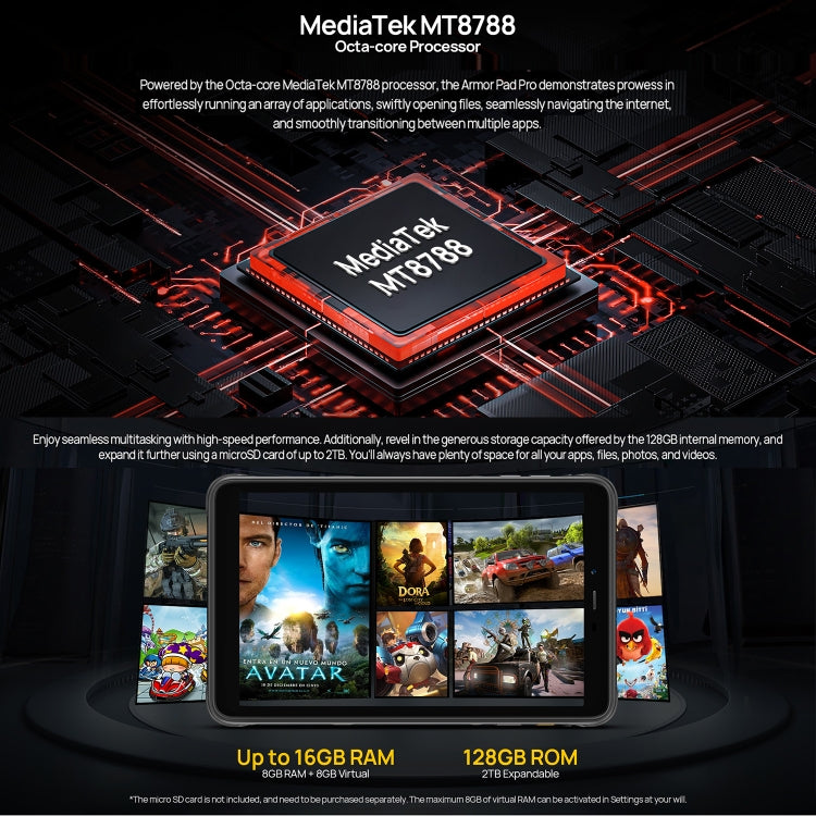 Ulefone Armor Pad Pro Rugged Tablet PC, 8 inch Android 13 MediaTek MT8788 Octa Core 4G Network, EU Plug, Armor Pad Pro – Lanyard, Card Slot, Bluetooth