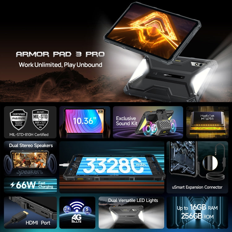 Ulefone Armor Pad 3 Pro Rugged Tablet PC, 10.36 inch Android 13 MediaTek MT8788 Octa Core 4G Network, EU Plug, Armor Pad 3 Pro – Card Slot, Fast Charging, Bluetooth