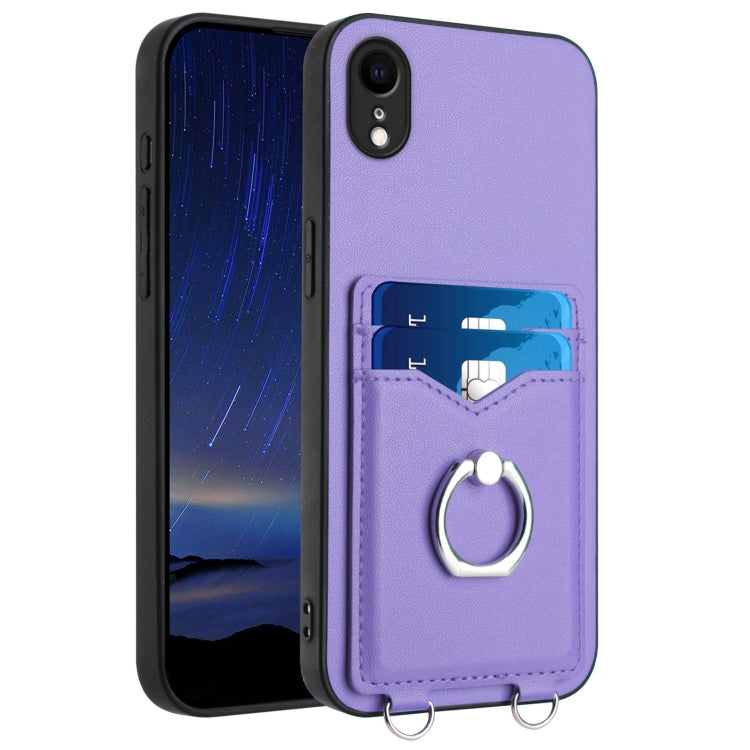 R20 Ring Card Holder Phone Case – Wear-resistant, Card Slot, TPU, For iPhone XS / X, For iPhone XR, For iPhone XS Max, For iPhone 8 Plus / 7 Plus For iPhone XR Purple